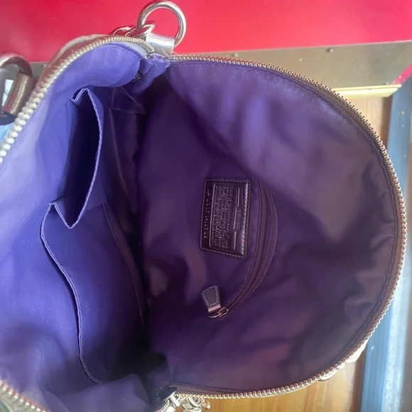 Elegant Coach Poppy Signature Lurex canvas Satchel crossbody, grey/beige/silver - Picture 12 of 16